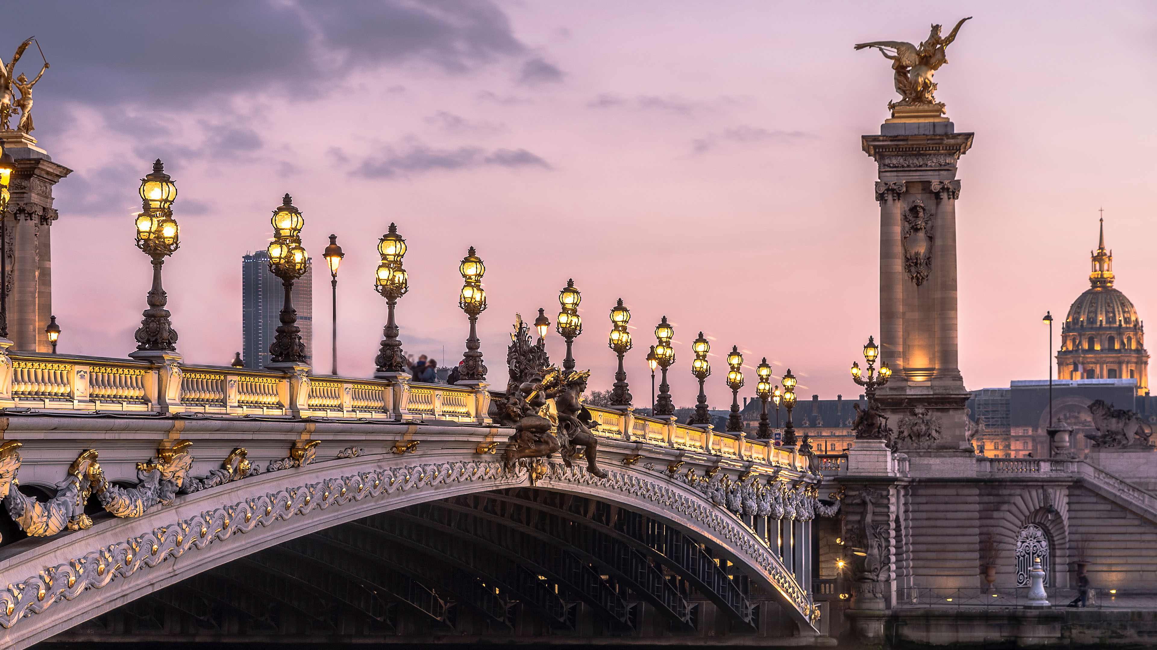 Read more about the article Pont Alexandre III bridge over Seine River at winter evening twilight, Paris, France