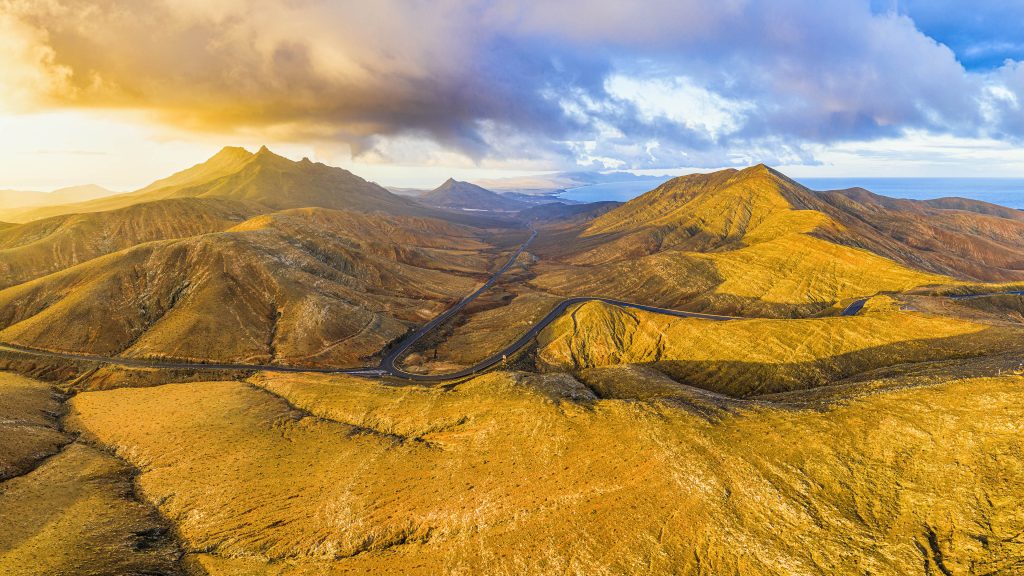 Mountain volcanic landscape near Sicasumbre astronomical viewpoint, Fuerteventura, Canary Islands, Spain