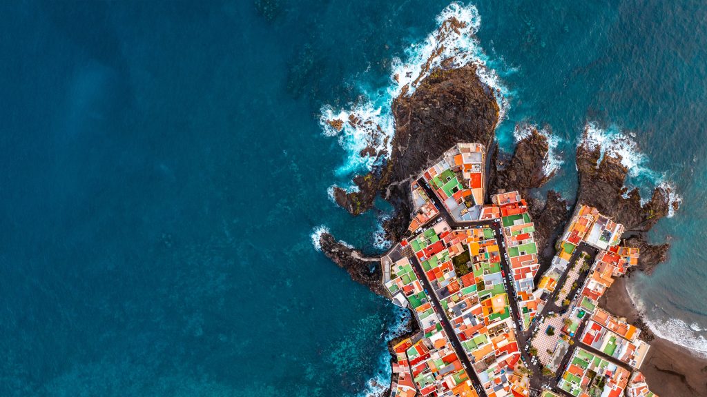 Aerial view of colorful houses, Tenerife, Canary Islands, Spain