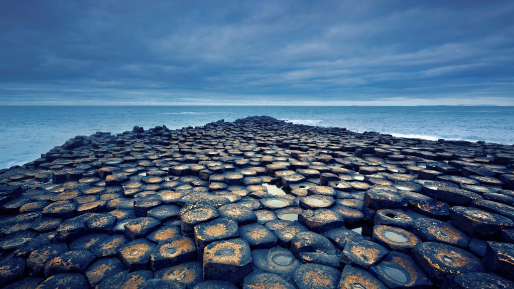 Giant's Causeway on a cloudy day, Northern Ireland, UK