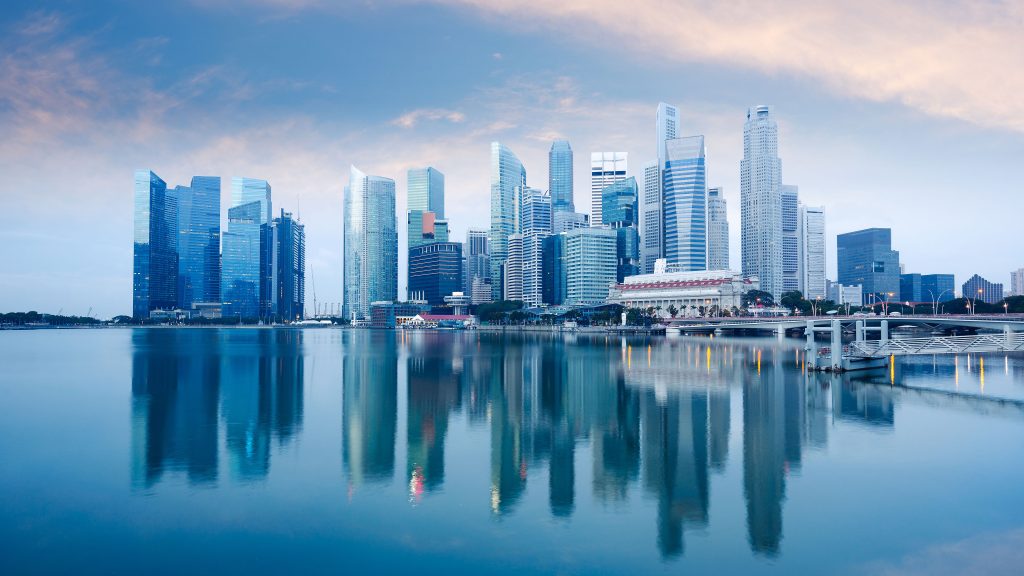 Singapore skyline with skyscrapers by the Marina Bay
