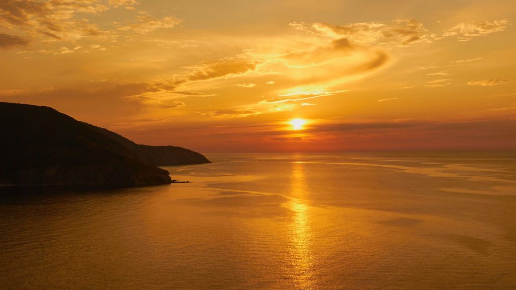 Sunset over the coast of Cape Breton Island, Nova Scotia, Canada
