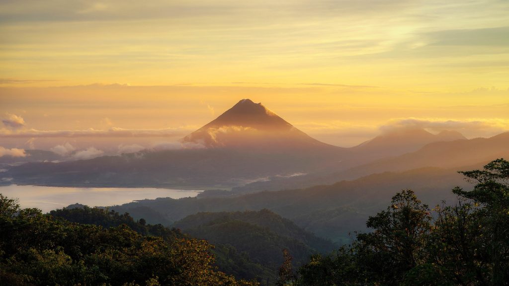 Arenal Volcano seen from Monteverde at summer sunset, Costa Rica