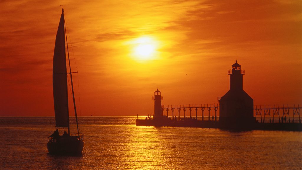 Sunset on Lake Michigan in South Haven, Michigan, USA