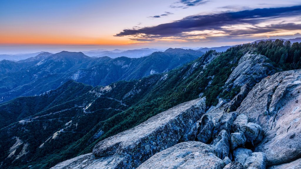 View from Moro Rock at dusk, Sequoia National Park, California, USA