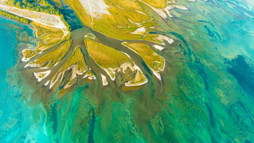 Ōhau River flowing into Lake Benmore in Canterbury, South Island, New Zealand