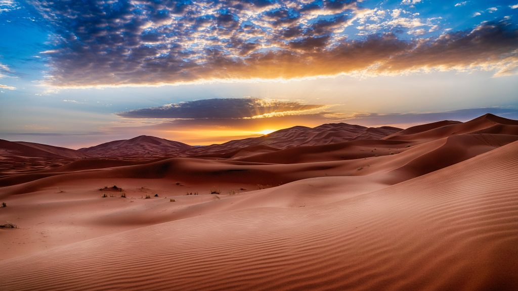 Sunset over the sand dunes in Sahara Desert, Morocco