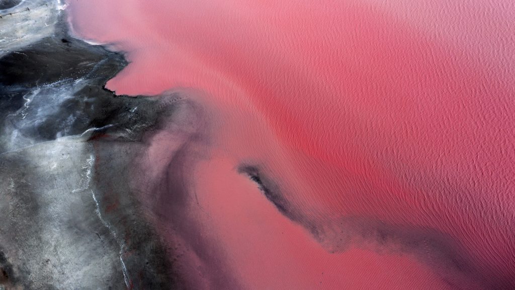Aerial view point of Pink Lake waters, Victoria, Australia