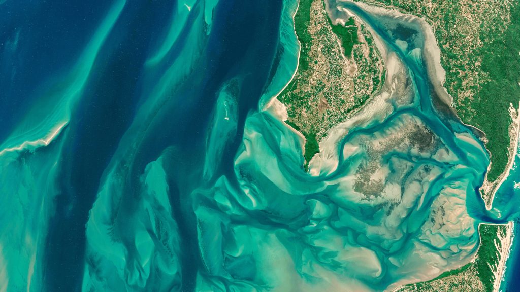 Satellite view of coast of Inhaca Island, Mozambique
