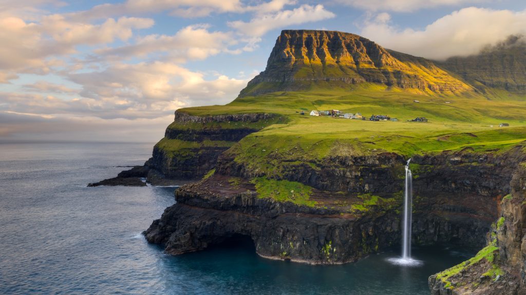 Gásadalur village on the west side of Vága, Faroe Islands