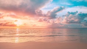 Read more about the article Sea sand beach landscape panorama view at summer sunset, Maldives