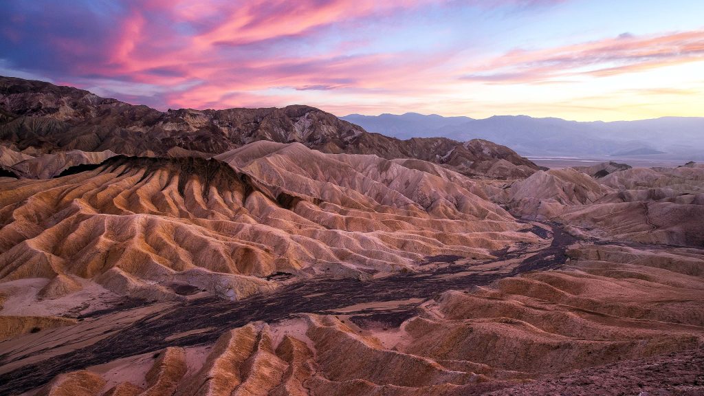 Zabriskie Point in Death Valley National Park at sunset, California, USA