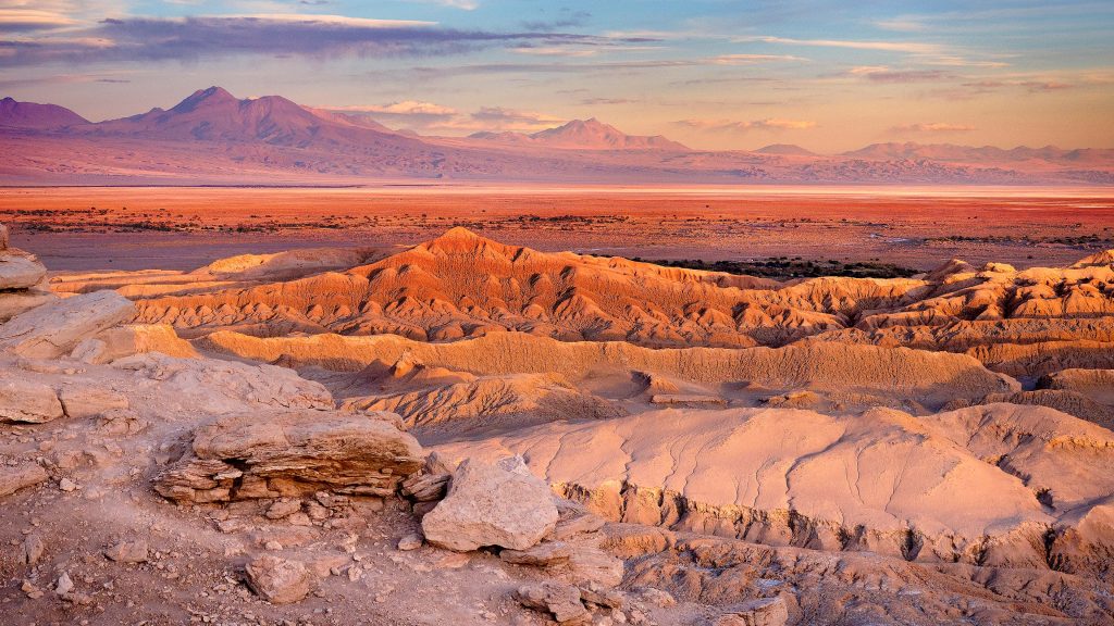 Valle de la Luna (Valley of the Moon) at sunset, Atacama Desert, Chile