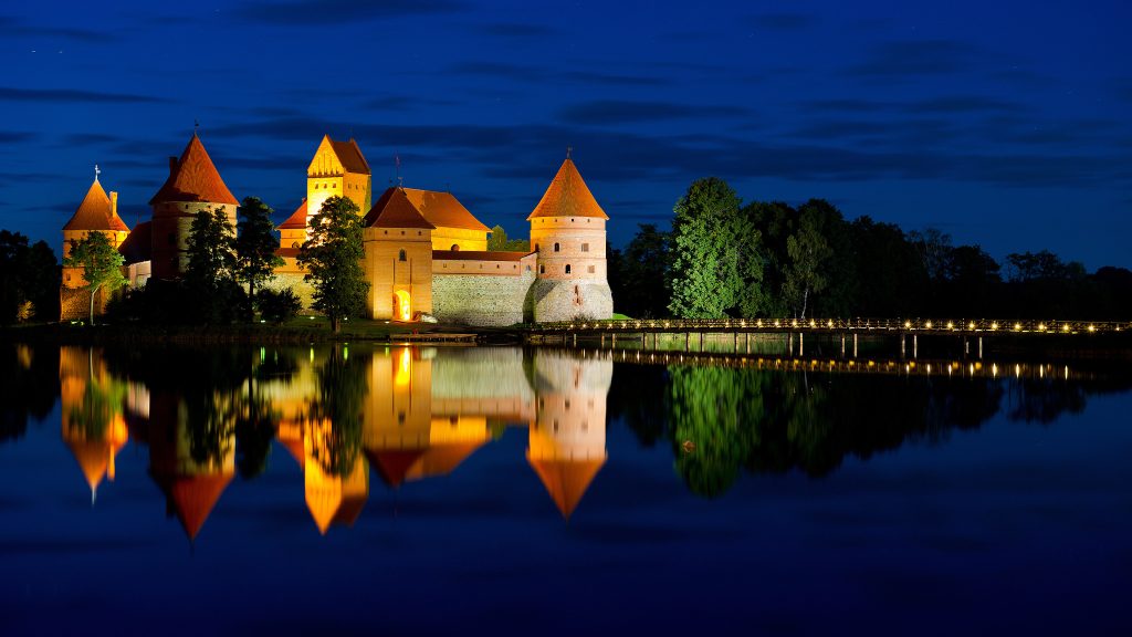 Trakai Island Castle at night, Lithuania