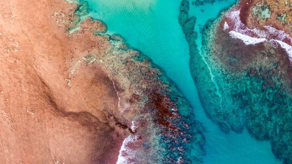 Aerial view of beach and sea, Kauai island, Hawaii, USA