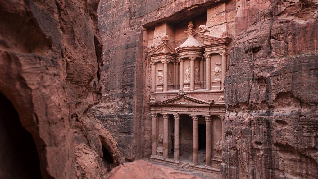 Old ruins at Al-Khazneh treasury, Petra, Jordan
