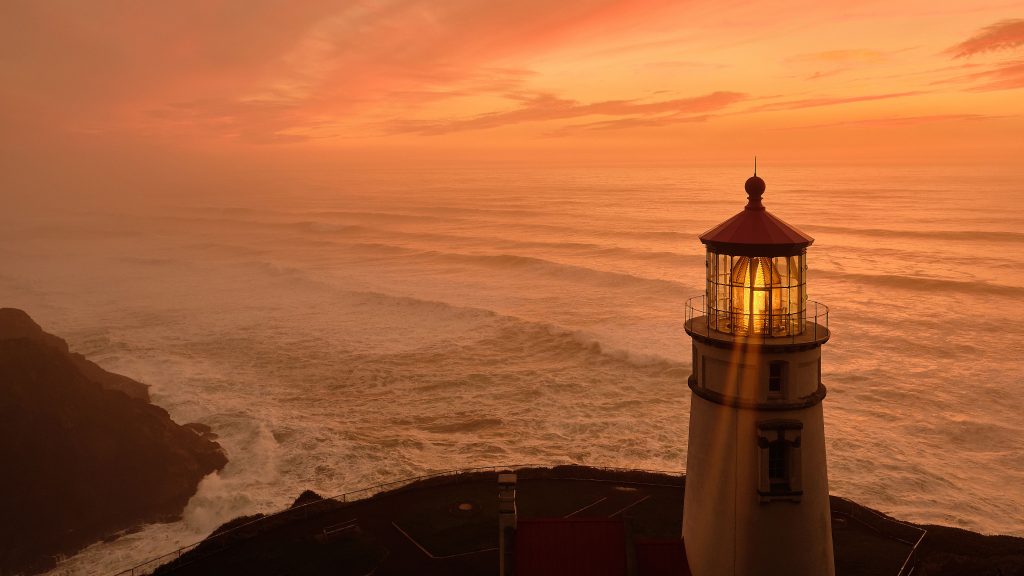 Heceta Head Light lighthouse near Florence at sunset, Pacific coast, Oregon, USA