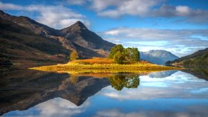 Read more about the article Still reflections of island and Pap of Glencoe in Loch Leven, Scotland, UK