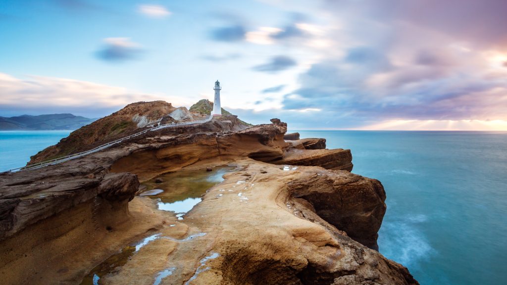 Castle Point lighthouse at dawn, Wellington region, North Island of New Zealand
