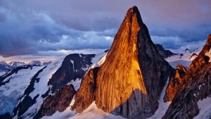 Read more about the article Snowpatch Spire mountain peak at sunset, The Bugaboos, British Columbia, Canada