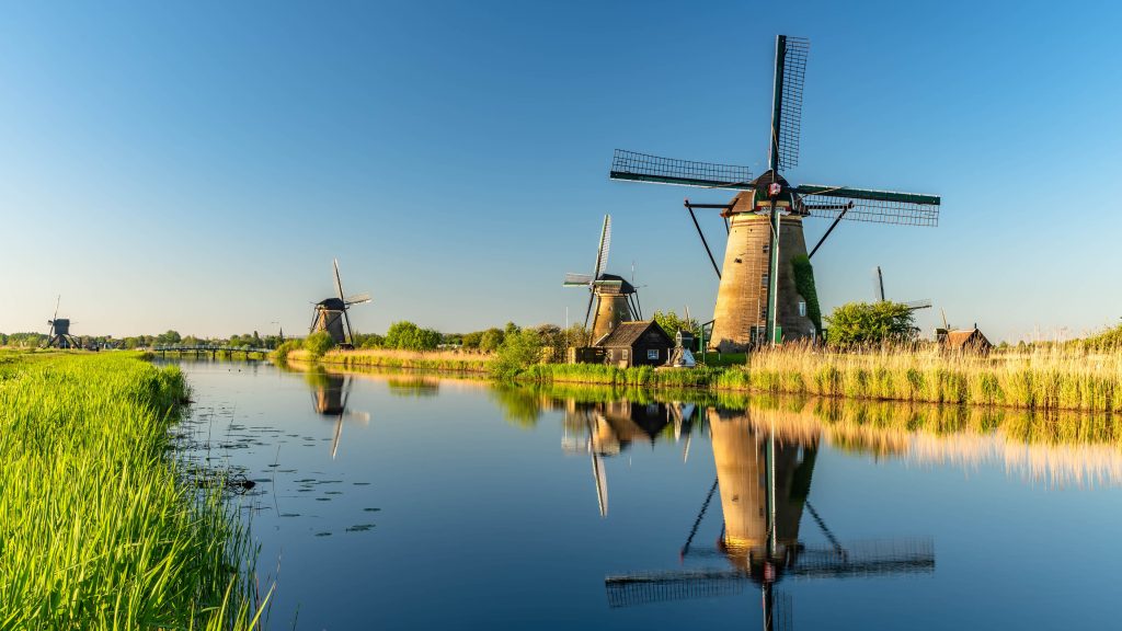 Kinderdijk windmills in Molenlanden, South Holland, Netherlands