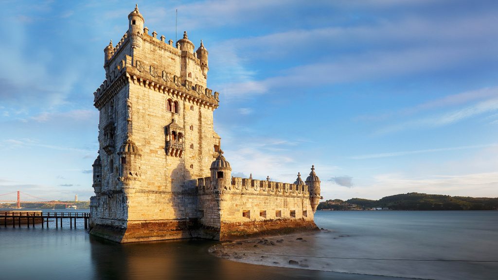 Belém Tower on Tagus River in Lisbon at sunset, Portugal