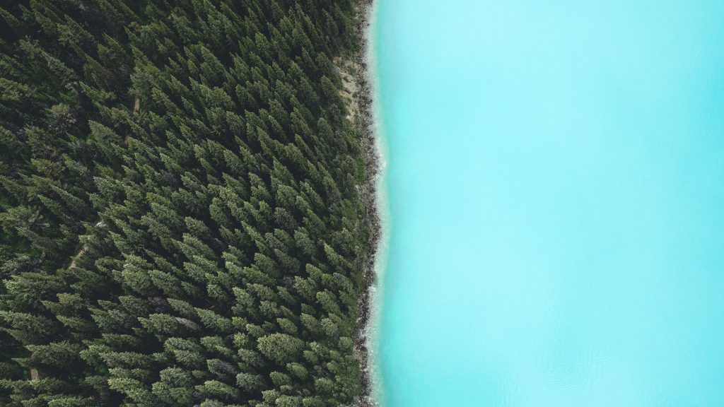 Aerial view of Berg Lake, British Columbia, Canada