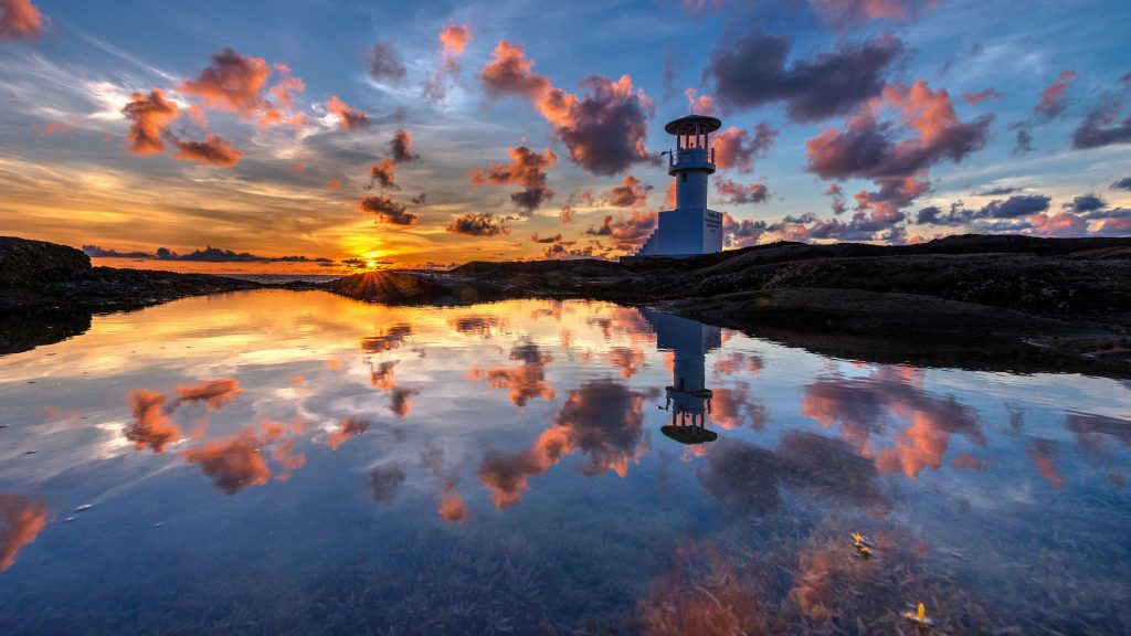 Khao Lak Lighthouse (Light Beacon) at sunset, Phang Nga, Thailand