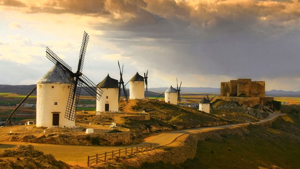 Windmills in Castilla La Mancha region, Spain