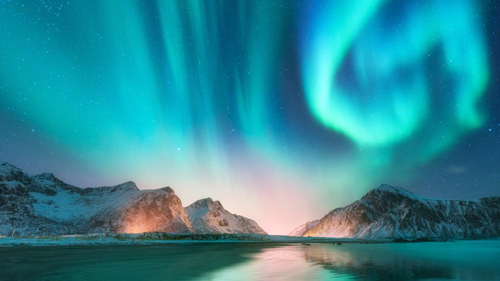 Aurora borealis over Lofoten islands, Norway