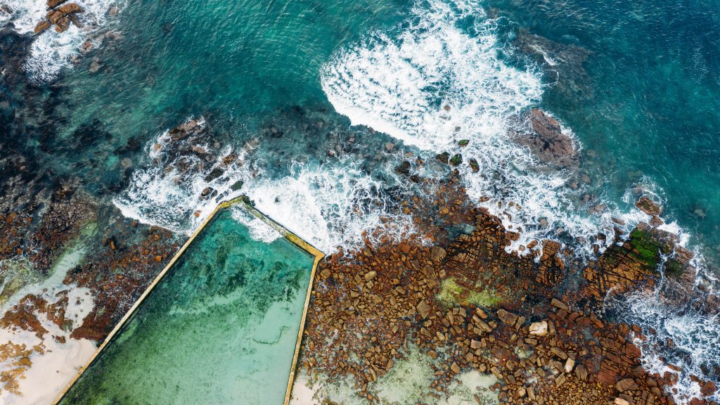 Aerial view of tidal pool in Saint James, Cape Town, Western Cape, South Africa