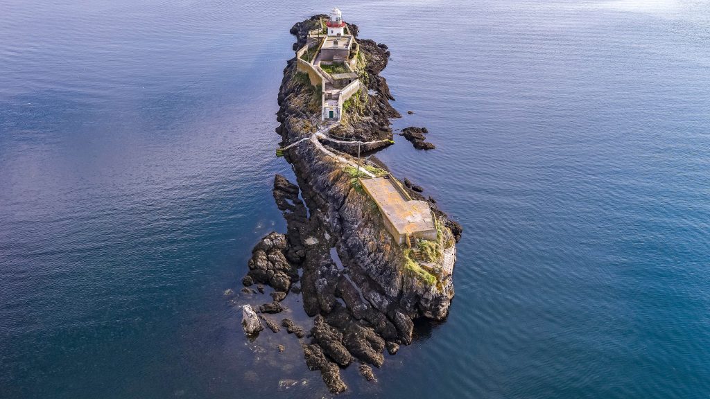 Aerial of the Rotten Island Lighthouse with Killybegs, Donegal, Ireland