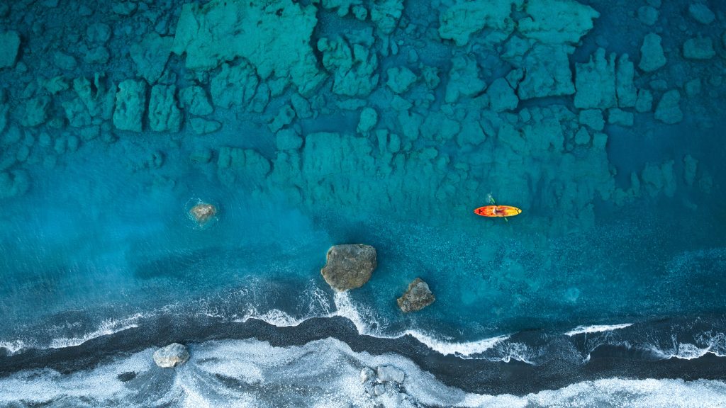 Aerial view kayaking at Agios Pavlos beach in Crete, Greece