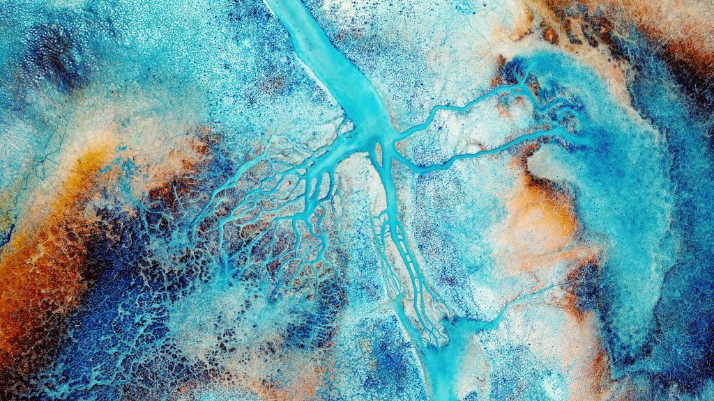 Aerial view of abstract natural patterns on Lake Yarışlı, Burdur, Turkey