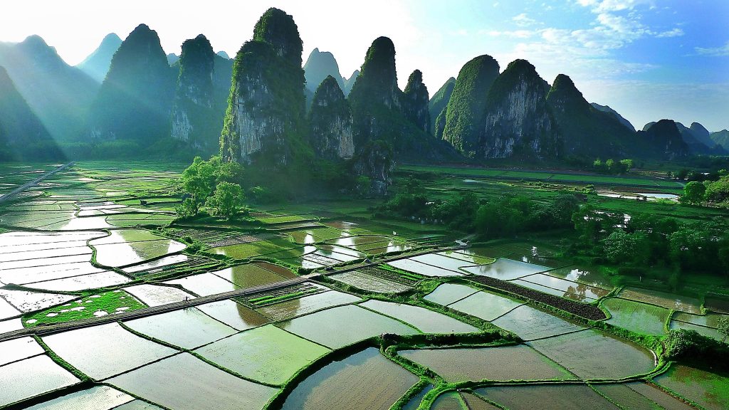Lijiang River in Guilin at sunset, China