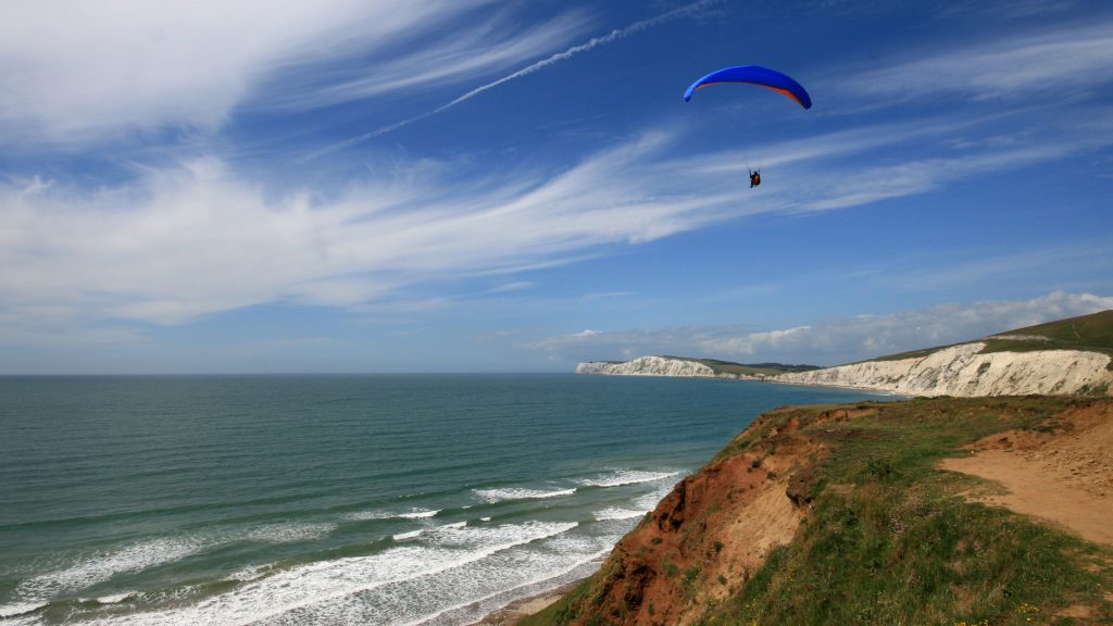 Paragliding at Compton Bay, Isle of Wight, England, UK