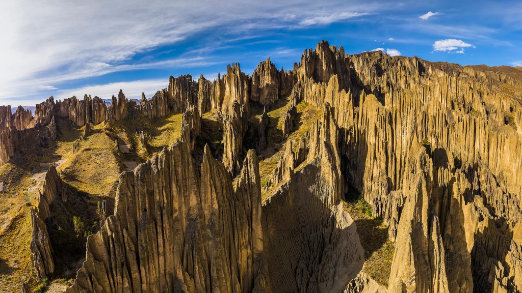 Aerial view of Valle de las Animas (Valley of Spirits) at sunset, La Paz, Bolivia