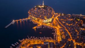 Read more about the article Aerial view of Rovinj Old Town at evening, Istria, Croatia