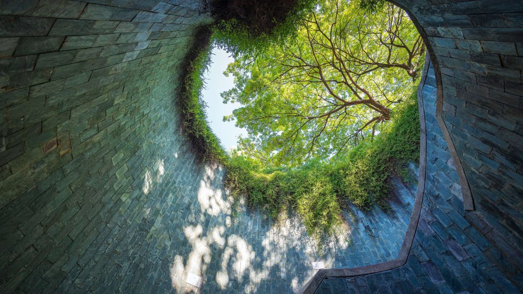Spiral staircase of underground in tunnel crossing of road, Fort Canning Park, Singapore