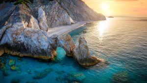 Read more about the article Aerial view of Lalaria beach at summer sunset, Skiathos Island, Sporades, Greece