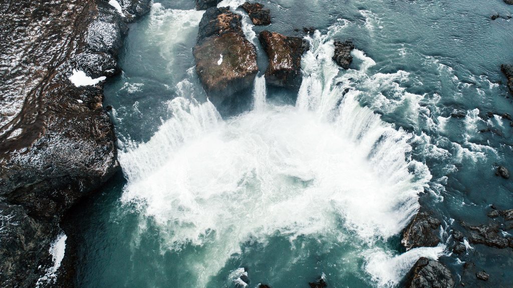 Aerial view on the Goðafoss Waterfall, Iceland