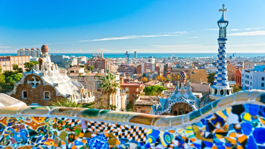 Panoramic view of Barcelona cityscape as seen from Park Guell, Catalonia, Spain