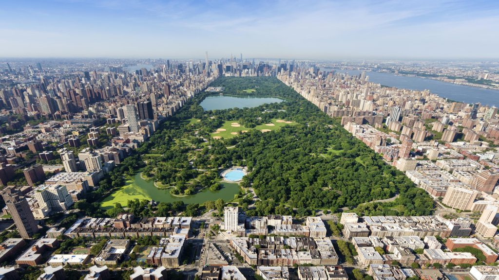 Panorama aerial view of Central Park, Manhattan, New York, USA